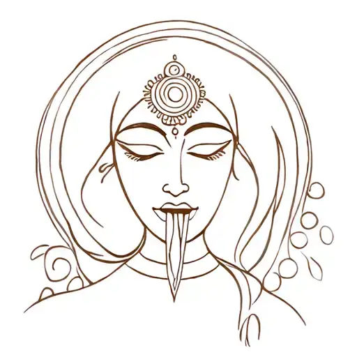 goddess sarasvati with lsd-stamp on her tongue tattoo design idea