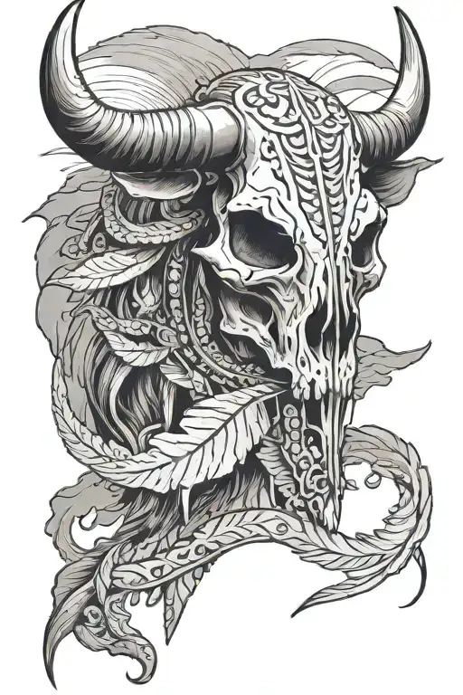 western skull cow skull desert landscape Indian tattoo design idea