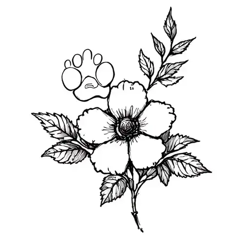 huckleberry flower and paw print tattoo design idea