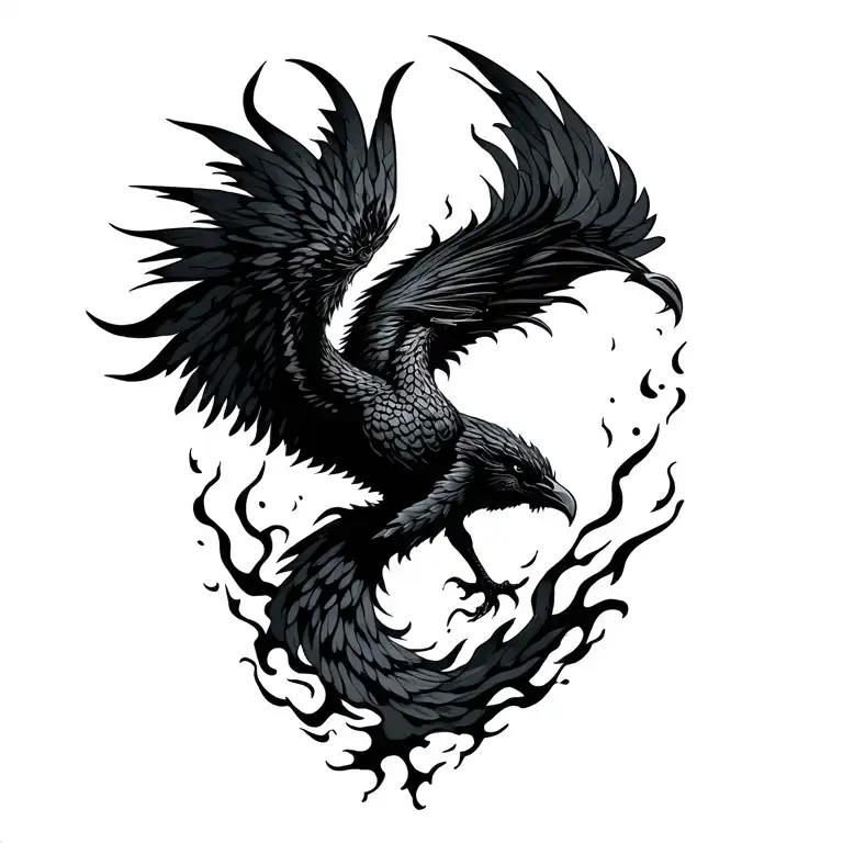 Black Phoenix rising from ashes tattoo design idea