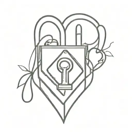 spade and black heart shaped lock tattoo design idea