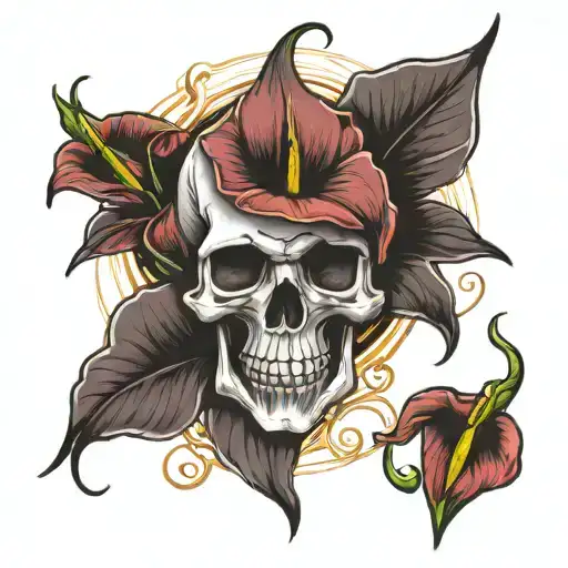 skull and calla lilies coming tattoo design idea