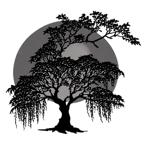 willow tree and sun, simple landscape tattoo design idea