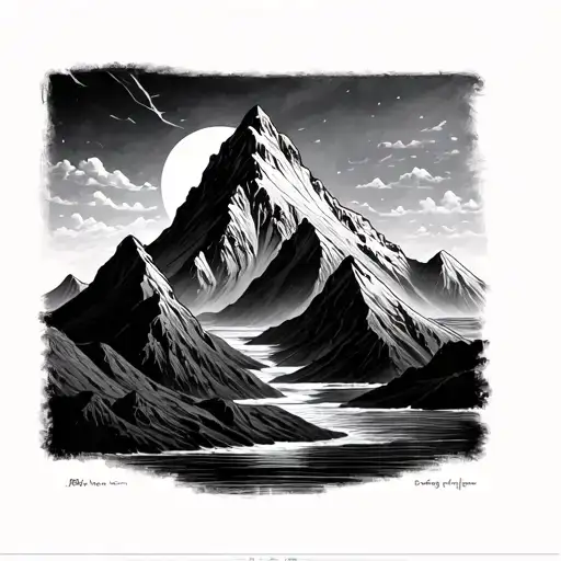 a mountain made of the 4 elements air water earth and fire  tattoo design idea