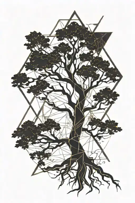 tree, lines convolutions lightning and space, transparent background tattoo design idea