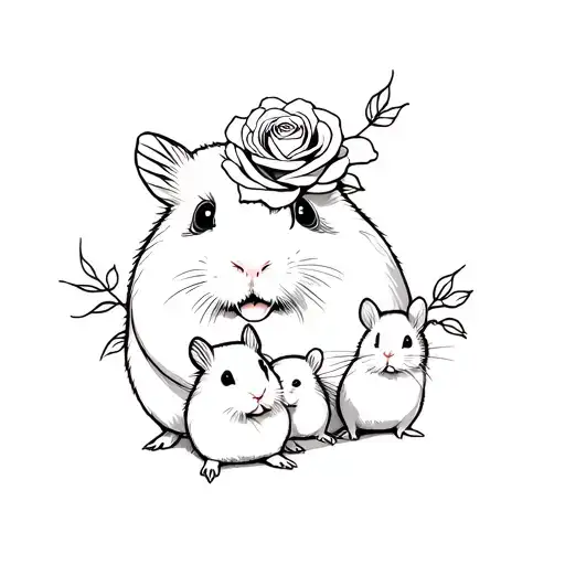 a guinea pig with two hamsters and a rose  tattoo design idea