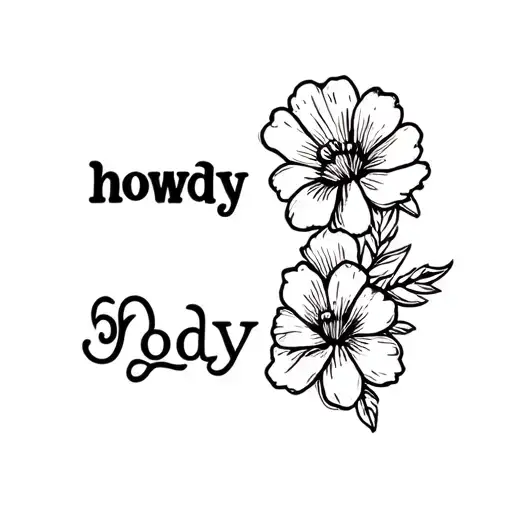 4 card above the word howdy in western font  wit flowers  tattoo design idea