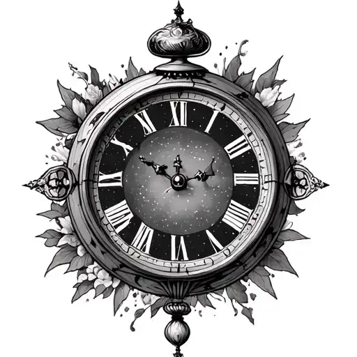 please design me a tattoo including an old fashioned clock, Aquarius star sign, Libra star sign, mother, daughter and Li tattoo design idea