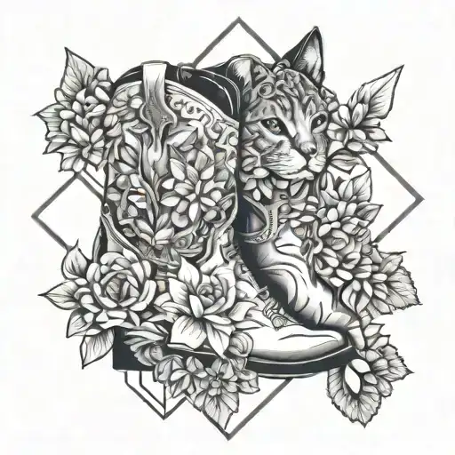 cowgirl boots, flowers, galaxy, cats tattoo design idea
