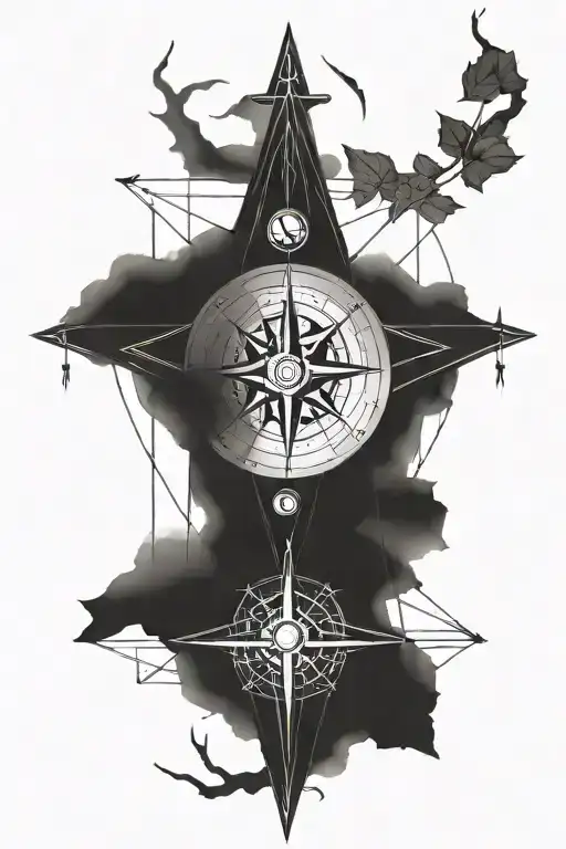 Compass,winter,veins, lone rose, rain, lightning, greatsword, solitude, adaption, learning.  tattoo design idea