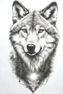 wolf cub, moon, forest, river, adult wolf head tattoo design idea