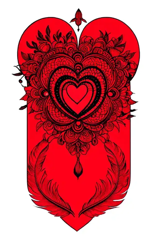 intricate mandala design incorporating elements heart and feathers tattoo design idea