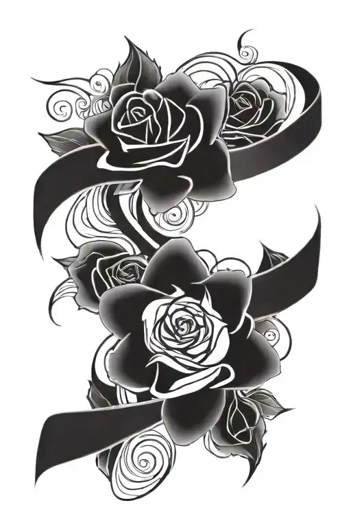 roses and breast, cancer, ribbon intertwined tattoo design idea