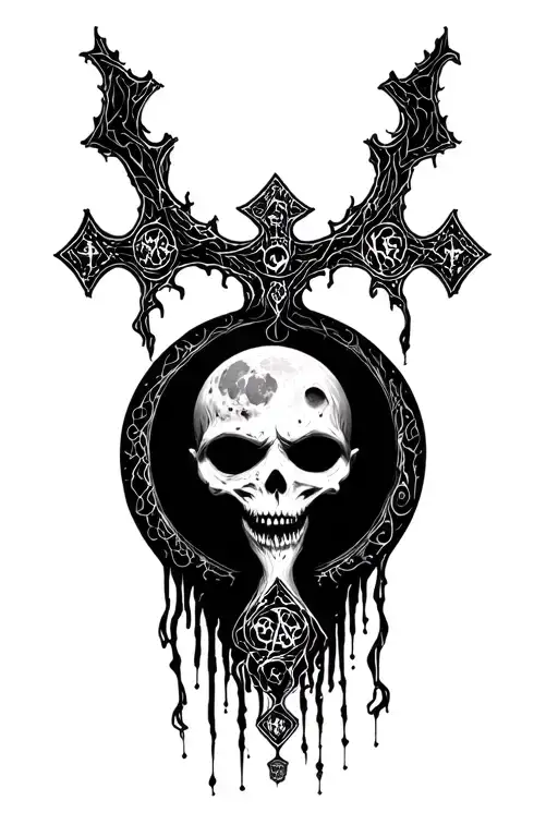 Horror Moon with inverted cross and 666 tattoo design idea