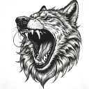 solar eclipse in a wolf's mouth open tattoo design idea