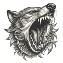 solar eclipse in a wolf's mouth open tattoo design idea