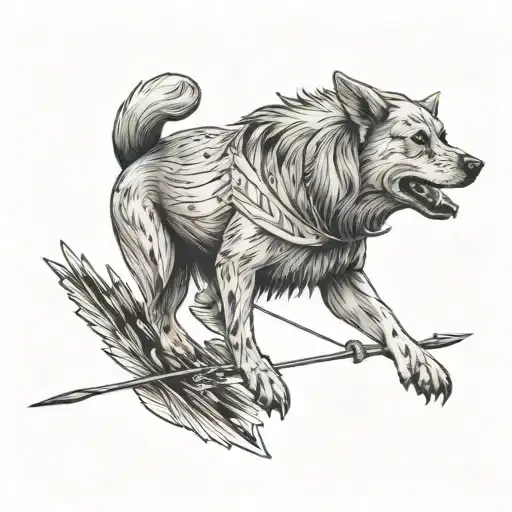 dog with arrows in back hard to kill tattoo design idea