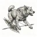 dog with arrows in back hard to kill tattoo design idea