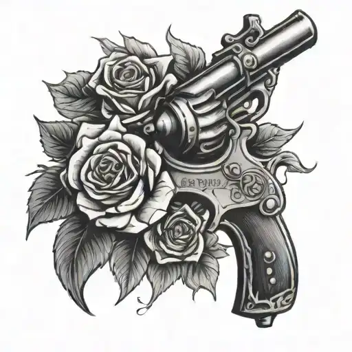 lucky revolver from fallout new vegas with roses tattoo design idea