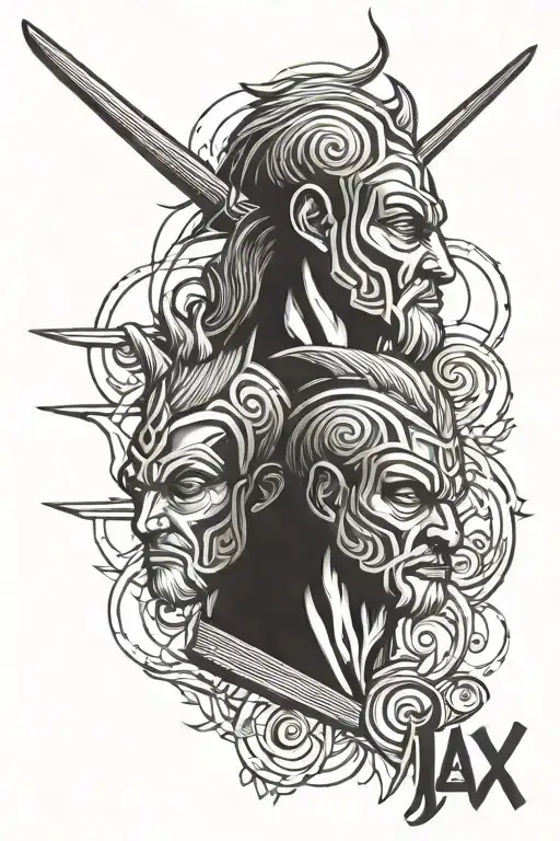 father and Son symbols with Ajax logo incorporated tattoo design idea