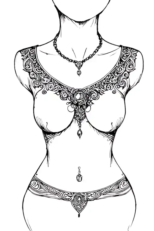 Breast tattoo, necklace tattoo design idea