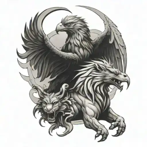 eagle killing a lion and a dragon with his claws  tattoo design idea