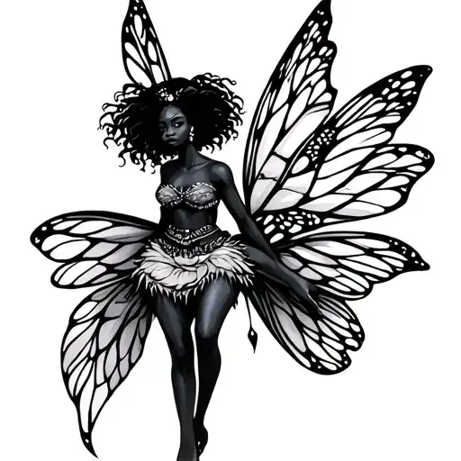 African American fairy flying tattoo design idea