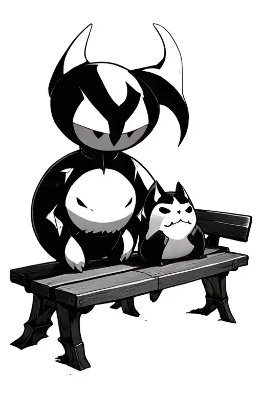 hollow knight bench with a Snorlax and the hollow knight tattoo design idea