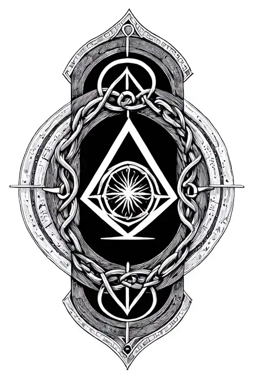 Slave handchain-style sacred geometry symbol. Central Vesica Piscis formed delicately top write placed with clean, refin tattoo design idea