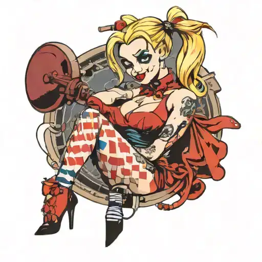 Harley Quinn bdsm pinup girl dressed tattoo design idea