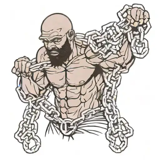 bald bearded black man with muscles breaking chains  tattoo design idea