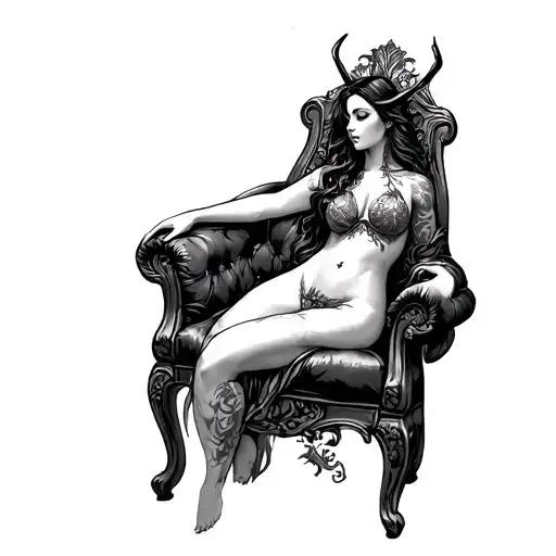 Tattoo Design Concept: "The Siren's Throne"Central Image:A sensual, reclining siren or succubus add sloth and gluttony  tattoo design idea