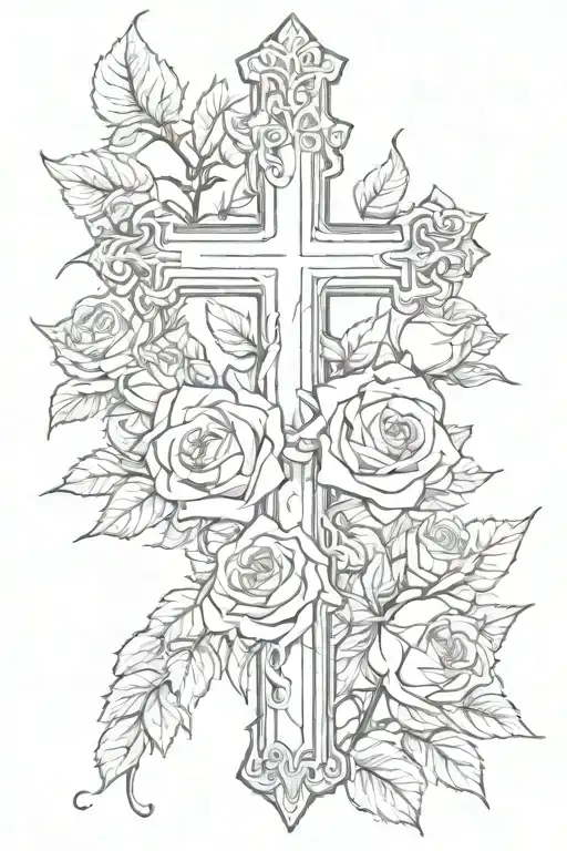 cross with roses tattoo design idea
