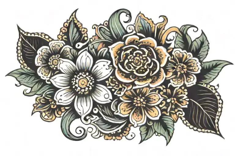 flowers and paisley pattern tattoo design idea