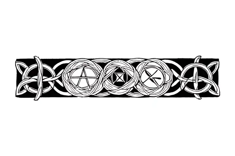 3 pentacles above and below each other with 3 celtic knots wrapped around them tattoo design idea