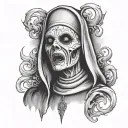 evil nun losing it's mind look through dark smoke tattoo design idea