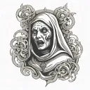 evil nun losing it's mind look through dark smoke tattoo design idea