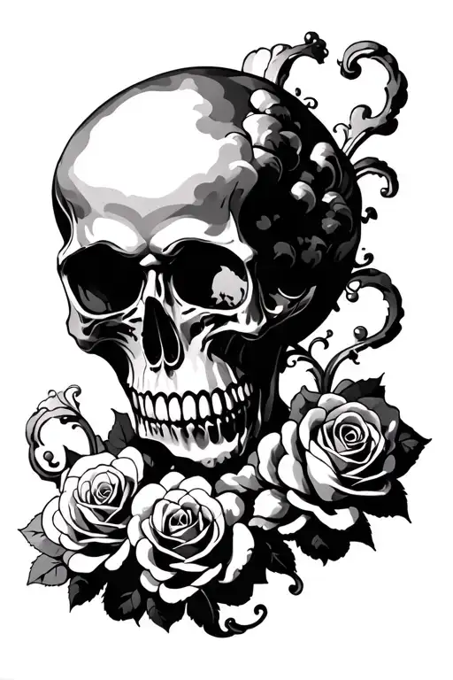 Pretty occult skull made of clouds and roses tattoo design idea