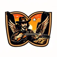 Waylon Jennings flying w logo , with desert image inside id and Waylon coming out of it  tattoo design idea