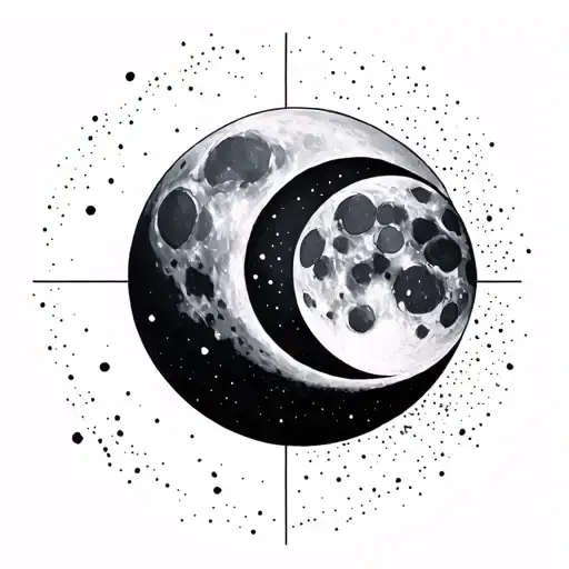 minimalist design featuring a moon that combines the waxing crescent and waning gibbous moon phases tattoo design idea