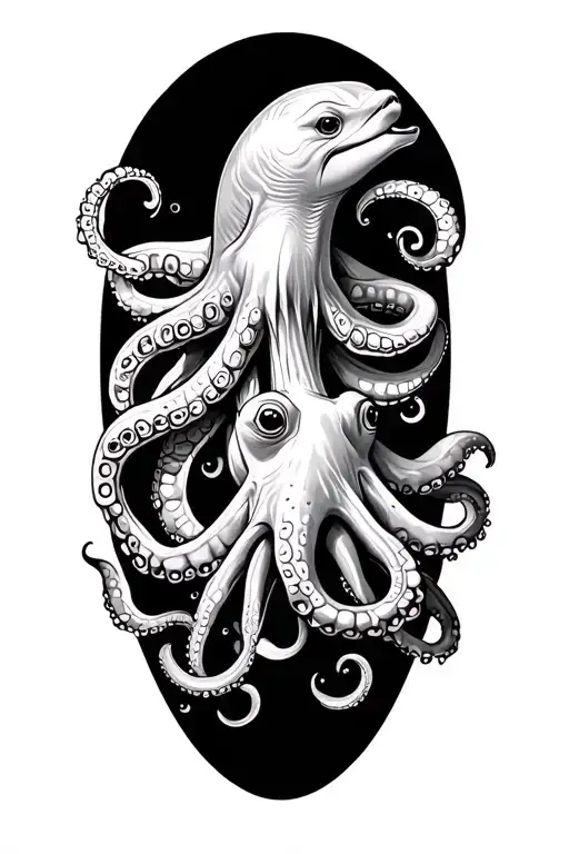 octopus turtle dolphin sleeve tattoo tattoo design idea