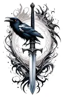 sword, ancient, abstract, patterns, raven tattoo design idea