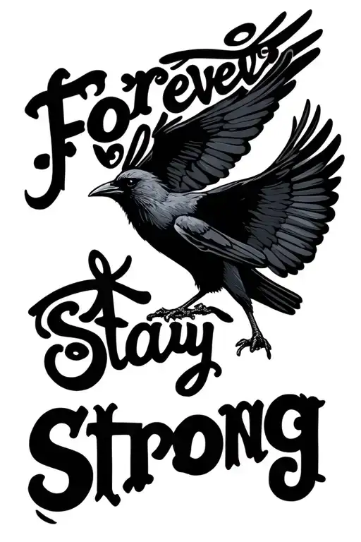 "Forever Stay Strong ;" semi colon crow flying tattoo design idea