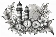 lighthouse, family tree, compass, anchor, sea, love, grief, hope, future, time, passion, lilies tattoo design idea