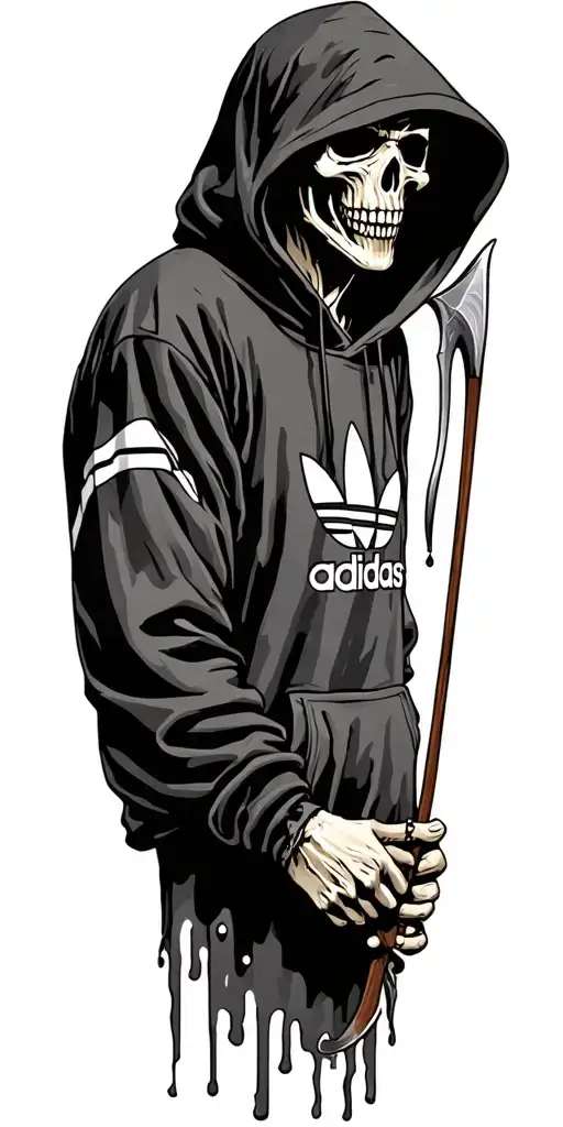 grim reaper wearing an Adidas hoody and holding a scythe  tattoo design idea