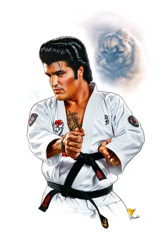 karate and elvis presely theme tattoo design idea