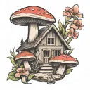 cottagecore mushroom with flowers growing tattoo design idea