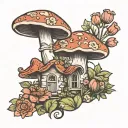 cottagecore mushroom with flowers growing tattoo design idea