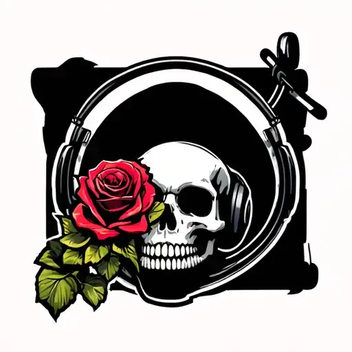 adhd audio skull rose sleve tattoo design idea