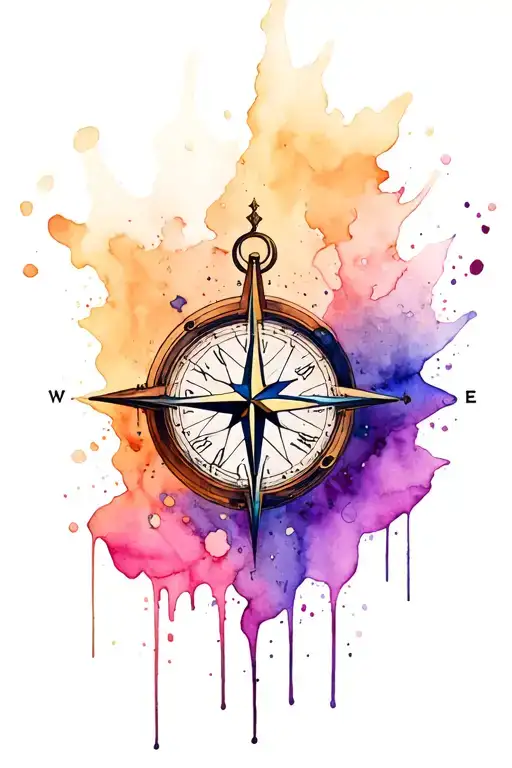 compass clock melting tattoo design idea